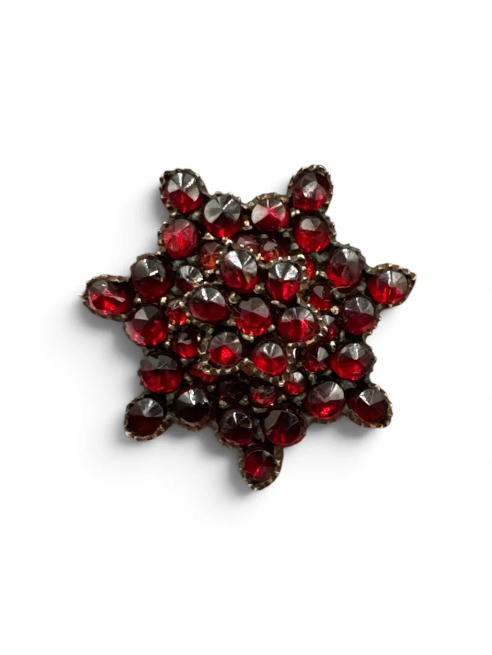 Antique 1800s Solid 8K 9K Gold Genuine Bohemian Garnet Starburst Cluster Brooch